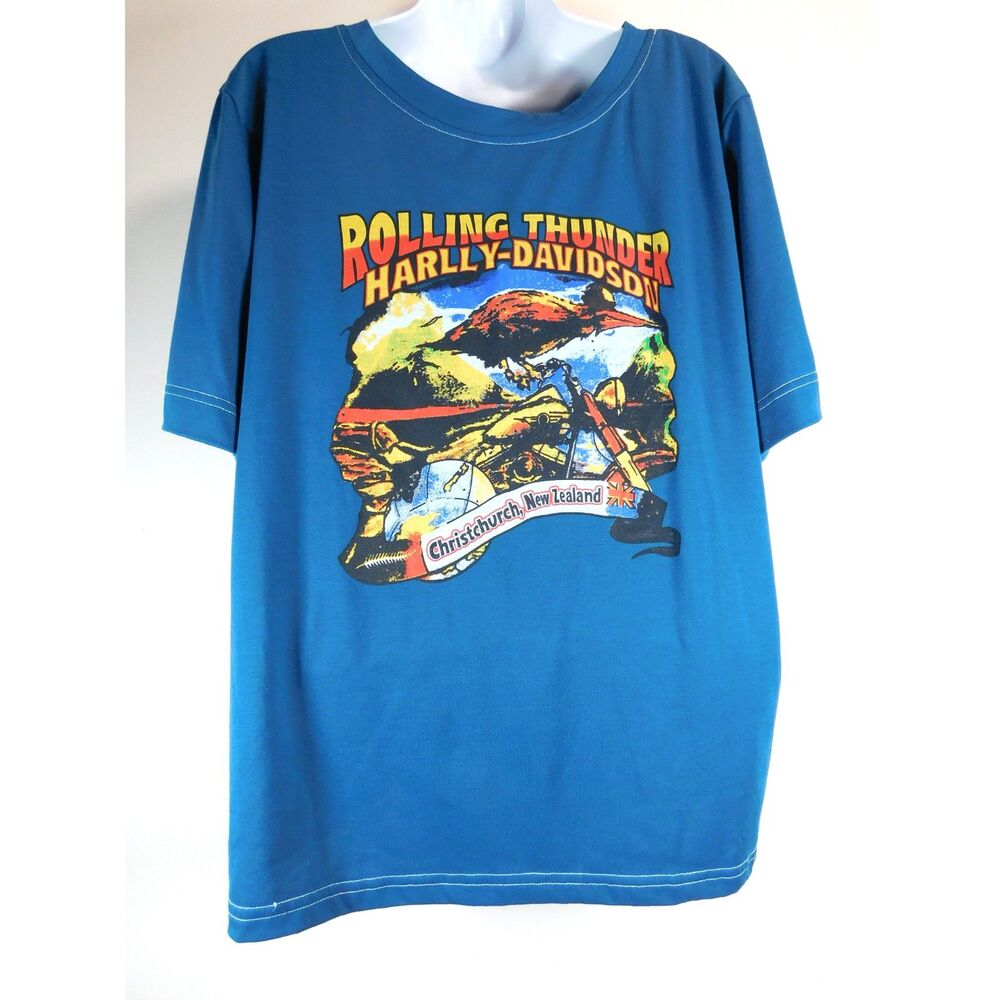 Woman's Harlly Davidson T Shirt Rolling Thunder  Teal Blue XL